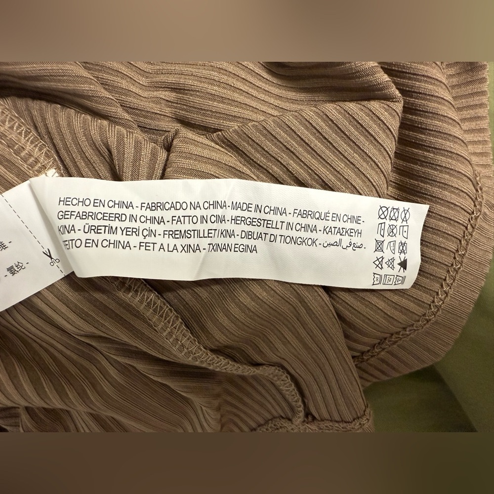 ZARA Ribbed Crop Top Large Taupe Organza Ruffle Long Sleeve Romantic. - Picture 11 of 11